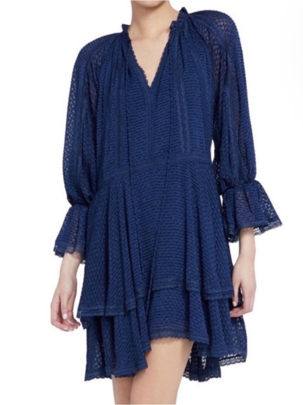 Alice + Olivia Navy Textured Peasant Tunic